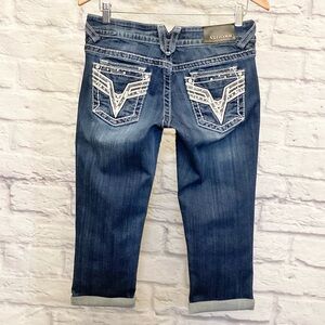Vigoss 3/4 Dublin Women’s Capri Jeans Rhinestone Embellished Embroidered